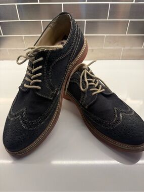 1901 Black Suede Wingtip Derby with Tan Laces